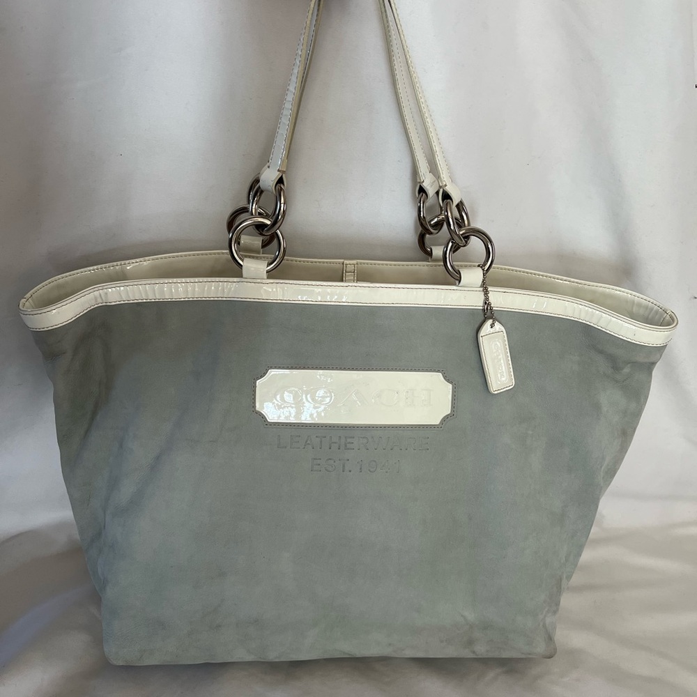 Vintage Coach Gray Leather Tote Bag